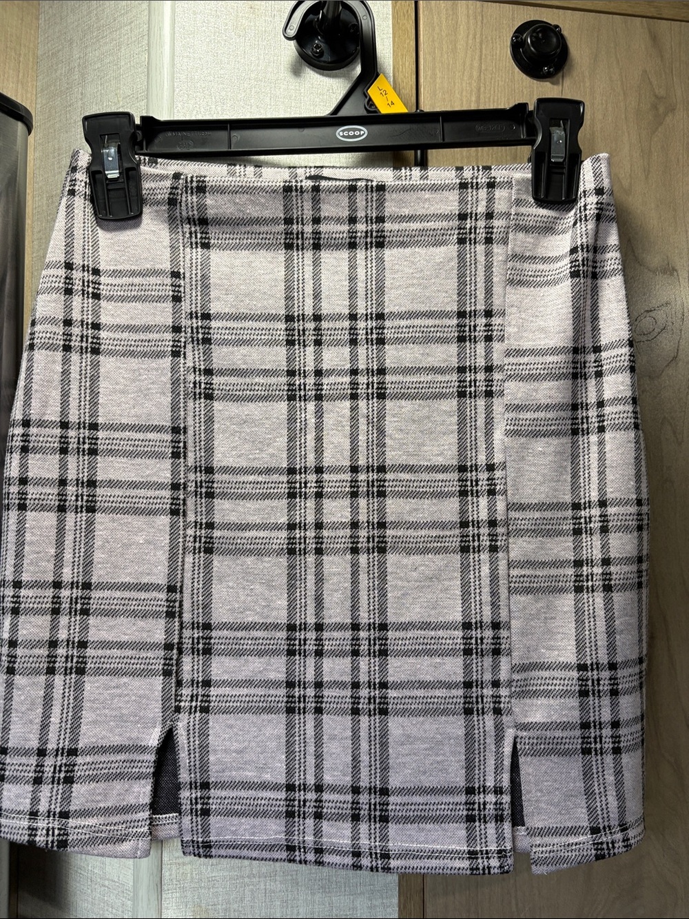 Plaid Mini Skirt in Light Gray and Black